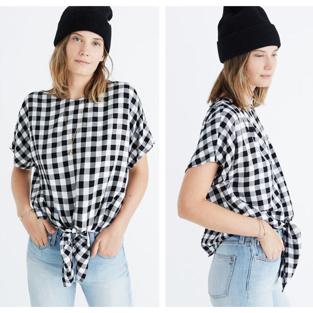 Madewell Tie Tee with Button Back in Buffalo Check XS